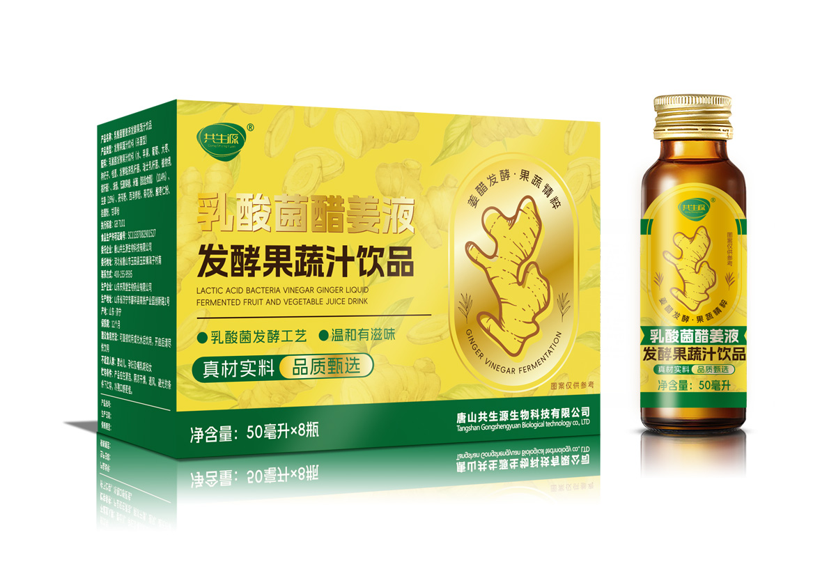Lactic acid bacteria vinegar ginger fermented fruit and vegetable juice beverage